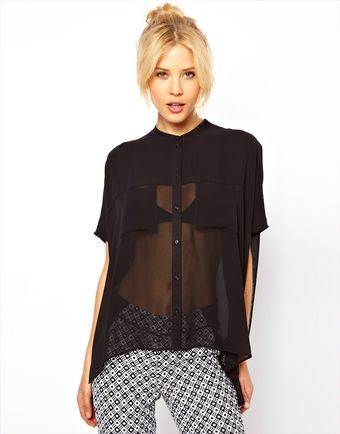 ASOS Collection Asos Blouse with Sheer Panels and Double Pockets - Lyst