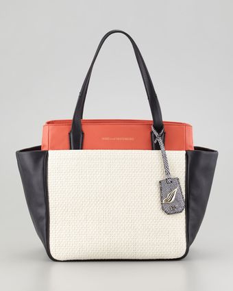 Diane Von Furstenberg On The Go Raffia and Leather Colorblock Tote - Lyst