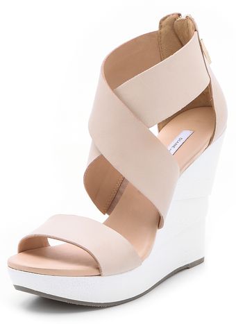 Diane Von Furstenberg Opal White Lacquered Wedge Sandals - Lyst