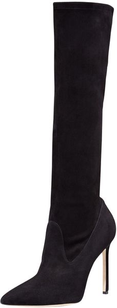 Manolo Blahnik Pascalare Suede Tall Boot Blac - Lyst