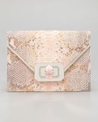 Marchesa Valentina Large Python Envelope Clutch Pink - Lyst