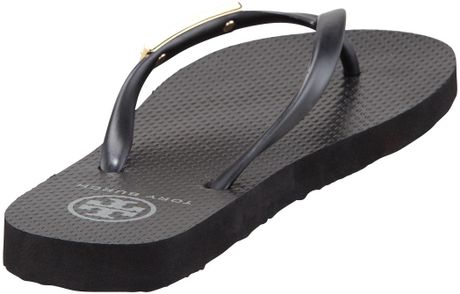 Tory Burch Elisha Logoplaque Flipflop Black in Black - Lyst