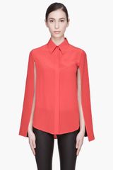 Givenchy Red and Black Silk Open-sleeved Blouse