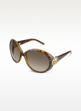 Gucci Crystal Bamboo Gg Logo Round Sunglasses - Lyst
