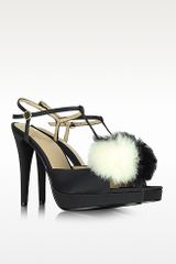 Moschino Love Moschino Black Satin Sandal with Fur