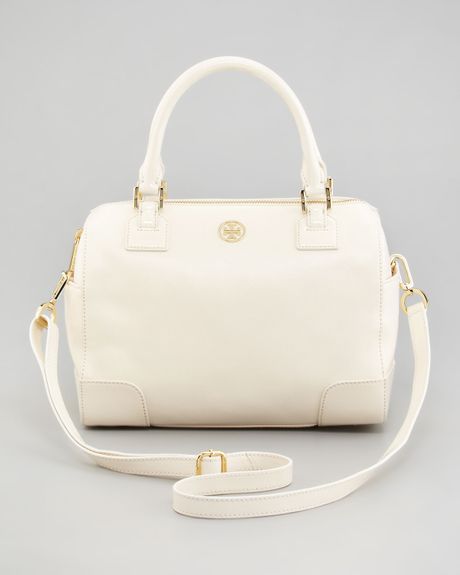 Tory Burch Robinson Middy Satchel Bag in White (bleach white) | Lyst