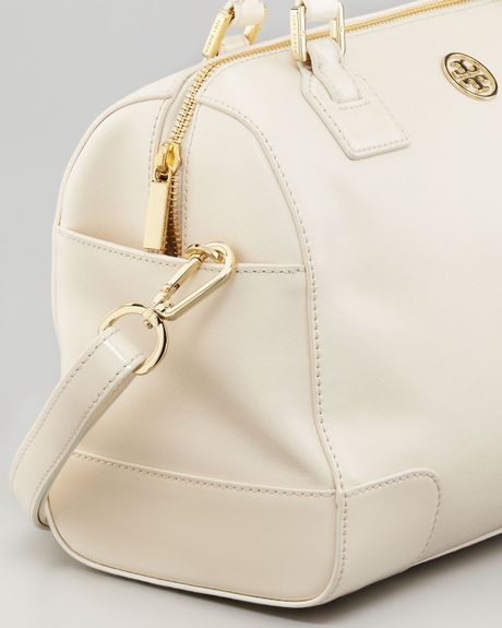 Tory Burch Robinson Middy Satchel Bag in White (bleach white) | Lyst
