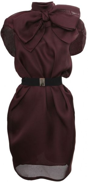 Viktor & Rolf Belted Bow Silk Dress Maroon - Lyst