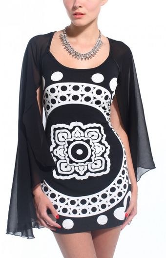 Akira Slinky Chiffon Sleeve Dress in Black - Lyst