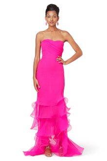 Oscar de la Renta Sweetheart Draped Bodice Gown with Ruffle Hem - Lyst