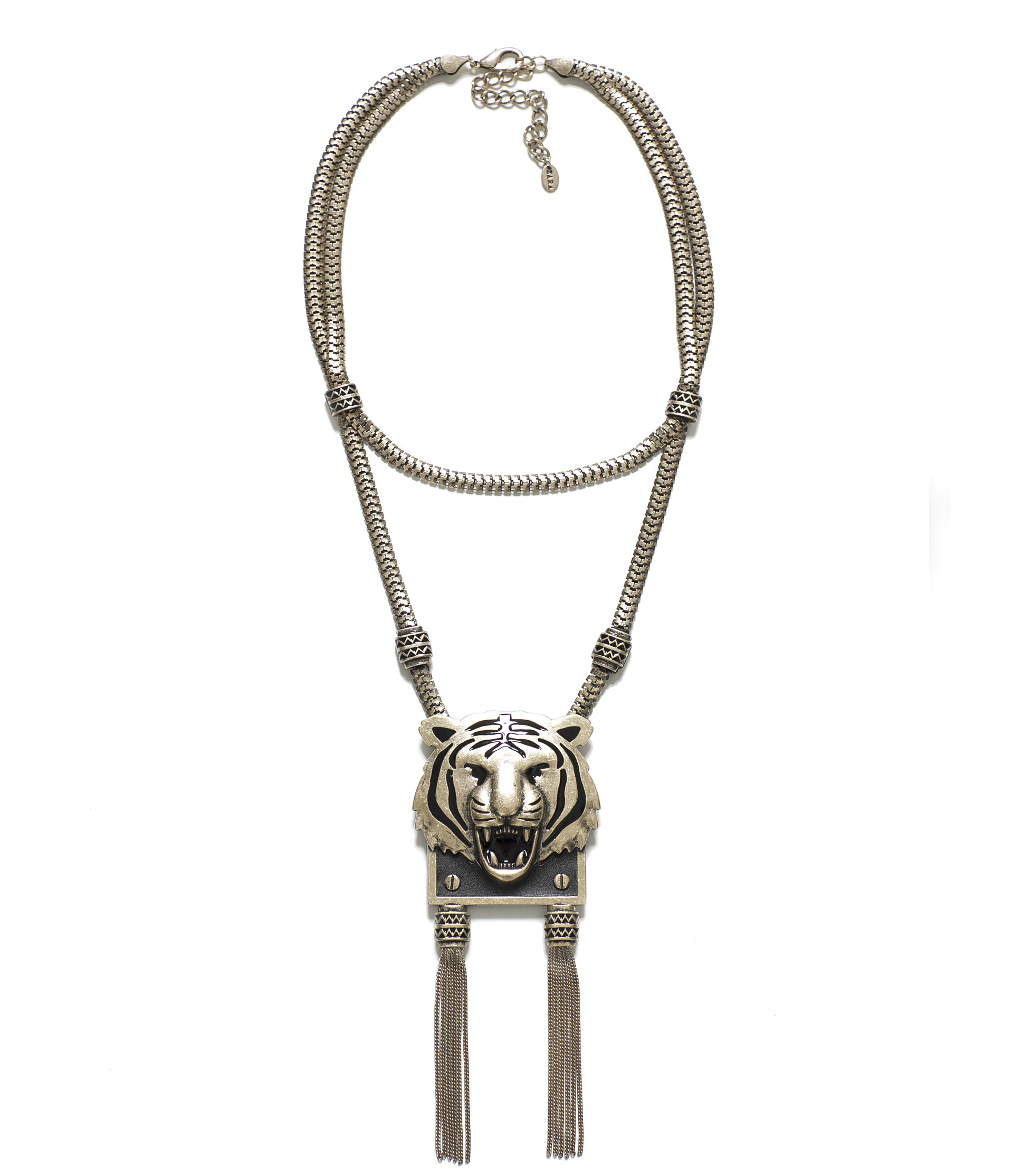 Zara Long Chain Necklace with Tiger Head in Gold Lyst