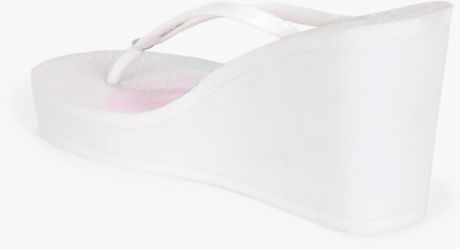 Bebe Rose Hi Wedge Flip Flop in White | Lyst