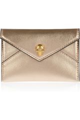Alexander McQueen Skull Embellished Metallic Leather Card Holder