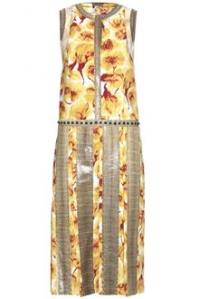 Bottega Veneta Print Dress with Snakeskin Trim - Lyst