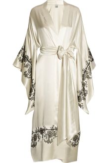 Carine Gilson Lace Appliquéd Silk Satin Kimono Robe - Lyst