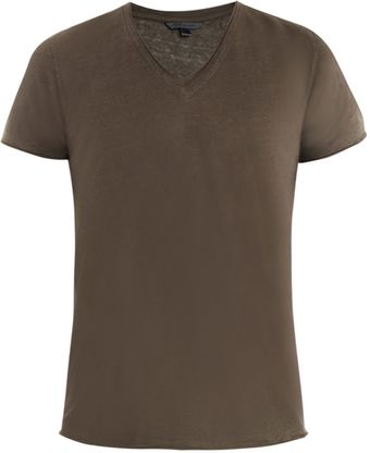 John Varvatos V-neck Linen T-shirt - Lyst