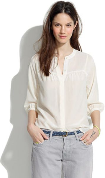 silk collarless blouse