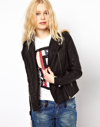 River Island Pleat Shoulder Leather Look Biker - Lyst