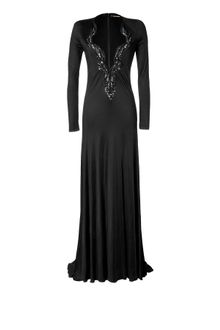 Roberto Cavalli Black Crystal Embellished Jersey Gown - Lyst