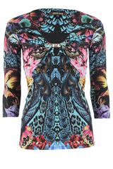 Roberto Cavalli Three Quarter V-Neck Mixed Print Top