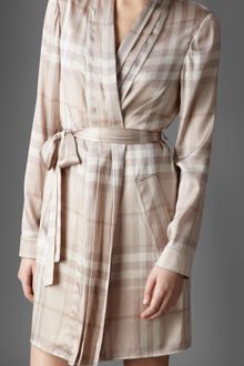 Burberry Check Stretchsilk Dressing Gown - Lyst