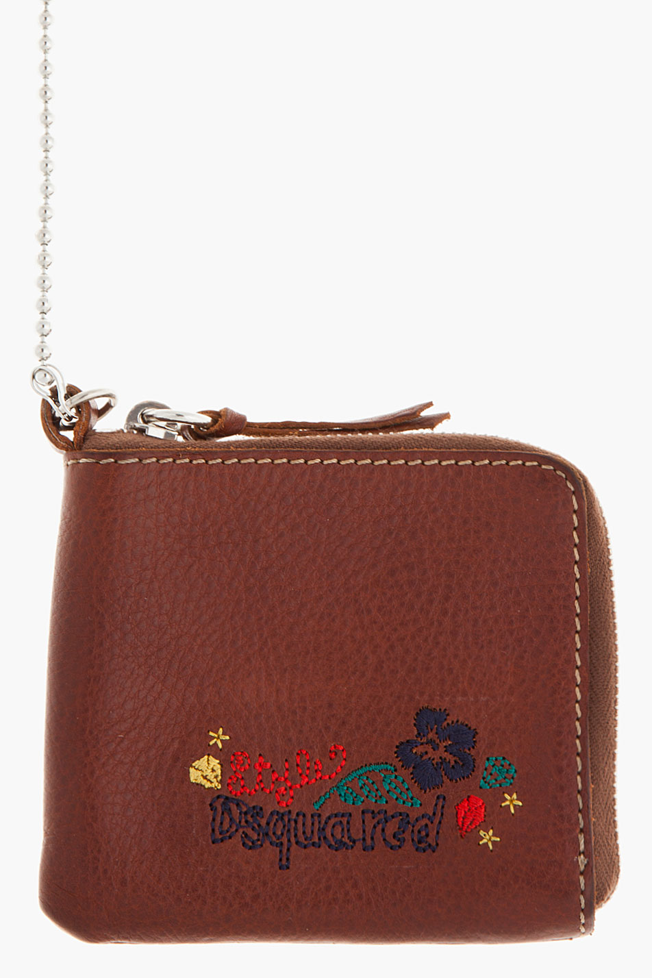 Dsquared2 Brown Embroidered Leather Keychain Wallet in Brown for Men | Lyst