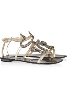 Roberto Cavalli Swarovski Crystal Embellished Snake and Leather Sandals - Lyst