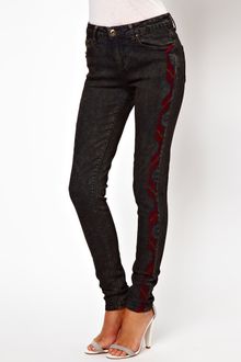 ASOS Collection Asos Skinny Jeans in Oil Wash with Embroidered Side Panel - Lyst