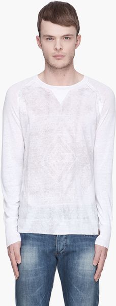 Diesel White and Grey Printed Krigel Pullover Sweater - Lyst