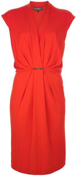 Ferragamo Gathered Sleeveless Dress - Lyst