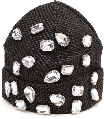 House Of Holland Diamante Embellished Raffia Beanie - Lyst