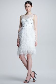Lela Rose Embroidered Feather-Skirt Dress - Lyst