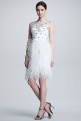 Lela Rose Embroidered Feather-Skirt Dress