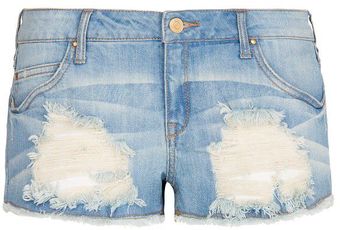 Mango Distressed Denim Shorts - Lyst