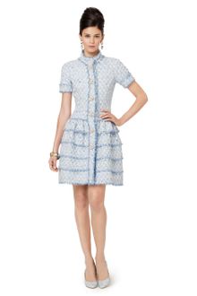 Oscar de la Renta Short Sleeve Tweed Dress with Full Tiered Skirt - Lyst