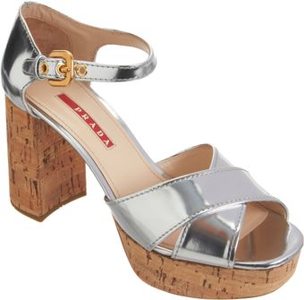 Prada Cork Platform Sandal - Lyst