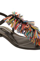 Dolce & Gabbana Raffia Tassel Thong Sandal