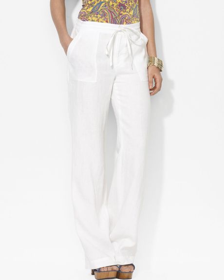 white linen drawstring pants