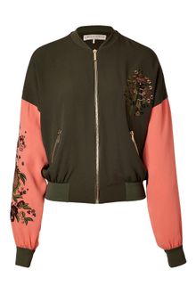 Emilio Pucci Khakicoral Embroidered Silk Bomber Jacket - Lyst