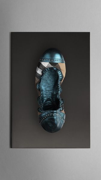 Burberry Metallic Leather House Check Ballerinas - Lyst