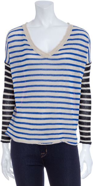 Nsf Clothing Striped V-neck Cotton Sweater - Lyst
