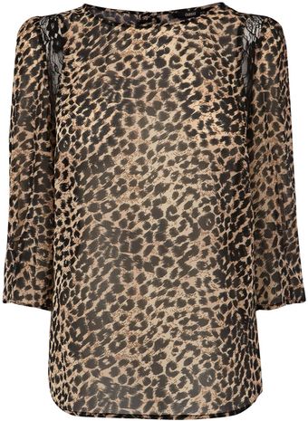 Oasis Animal Ls Lace Insert Top - Lyst