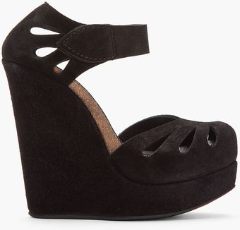 Pedro Garcia Black Suede Carlota Wedge Sandals - Lyst