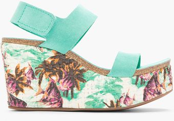 Pedro Garcia Turquoise Suede Floral Dakota Wedge Sandals - Lyst