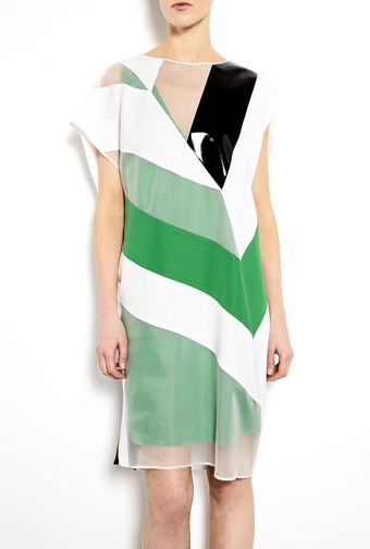 Sportmax Green Marte Asymmetric Colourblock Silk Dress - Lyst