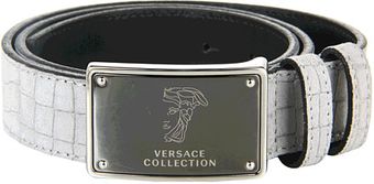 Versace Printed Croc Suede Belt - Lyst