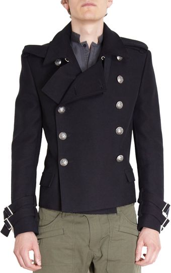 Balmain Short Doublebreasted Peacoat - Lyst