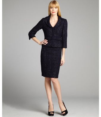 Kay Unger Navy Lurex and Tweed Belted Skirt Suit - Lyst
