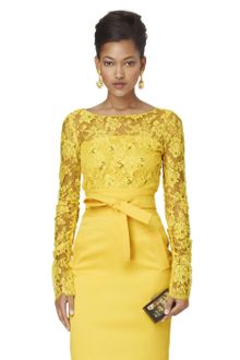 Oscar de la Renta Long Sleeve Lace Blouse - Lyst