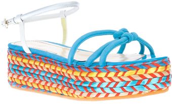 Pollini Flat Raffia Platform Sandals - Lyst